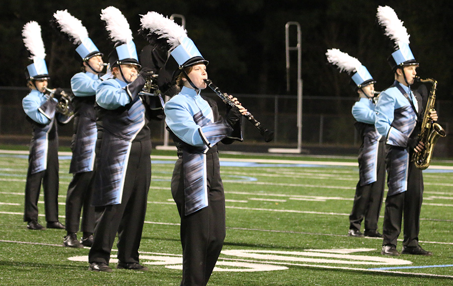Starr's Mill High School performs at Friday night’s football game vs. Griffin High School. The band is taking a unique approach to social distancing at this year’s holiday performance.