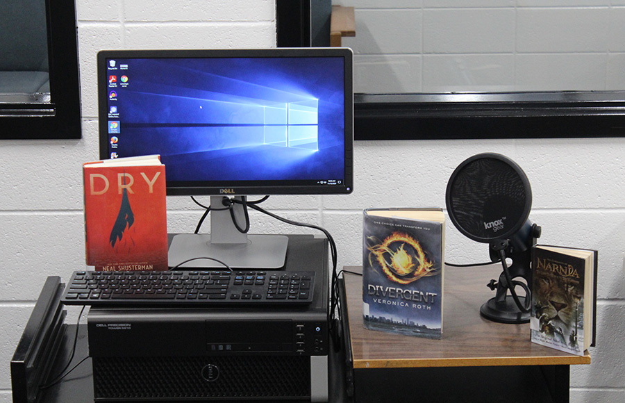 Recording area where media specialist Rick Wright will help faculty and staff record episodes of a new podcast, “First Chapter Fridays.” Wright brings in participants to discuss their favorite books, engage with the school, and reach out to students learning virtually. 