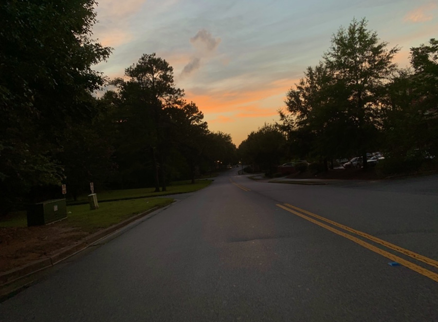 Nov. 14, 2020 - Vibrant sunset behind the trees while passing Due South at 5:46 p.m.