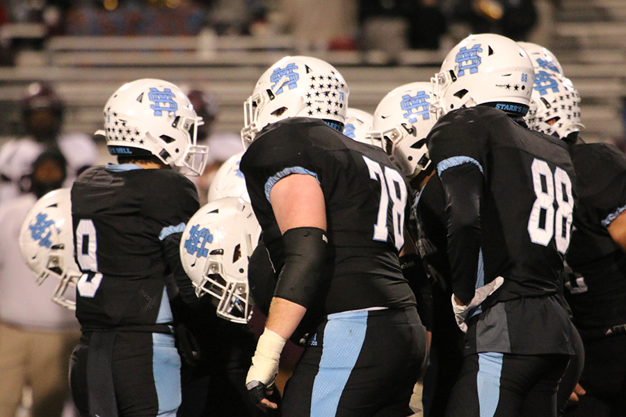 Starr’s Mill offense communicates in a huddle during their round two state playoff game against the Coffee Trojans where the Panthers were eliminated 24-9. Starr’s Mill put up a good fight, but Coffee was able to outperform the Panthers late in the game to take the win. The Panther offense controlled the clock for over half an hour of game time, but set a season low in points scored with only one touchdown and a safety. Whether it be a strong punting game, a flustered backfield, or going up against an overall stronger program, here are the final three takeaways of the season.