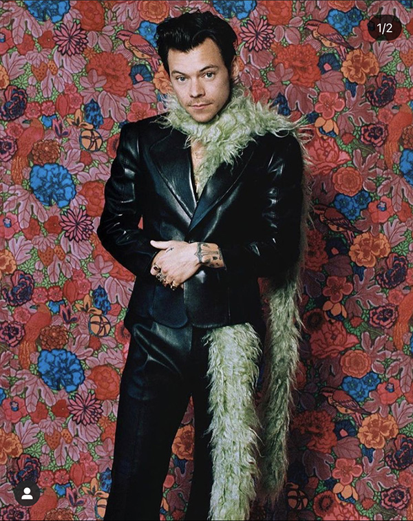 Styles is always serving looks, but this performance outfit just hit differently. I loved everything about it, from the perfectly tailored suit to the pop of color from his feather boa.