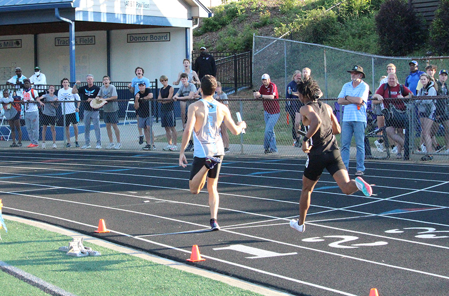 Senior sprinter and anchor leg Will Knowlton crosses the finish line at the end of the boys 4x400 meter relay. The track team competed last Saturday in the Sectional B meet, which consisted of regions 2, 3, 6, and 7, sending 21 entrants from Starr’s Mill to state. One of those entries was the boys 4x400 relay team, who won their event with a time of 3 minutes and 21.29 seconds. “A lot of momentum going in [to sectionals], so today we wanted to keep up that mentality,” Knowlton said. “Just continue to do what we’ve been practicing. [Sectionals] is just a show of how we’ve practiced. We do practice perfectly, at high standards, so we knew it was going to replicate out on the field so we just wanted to do it how we practice.”