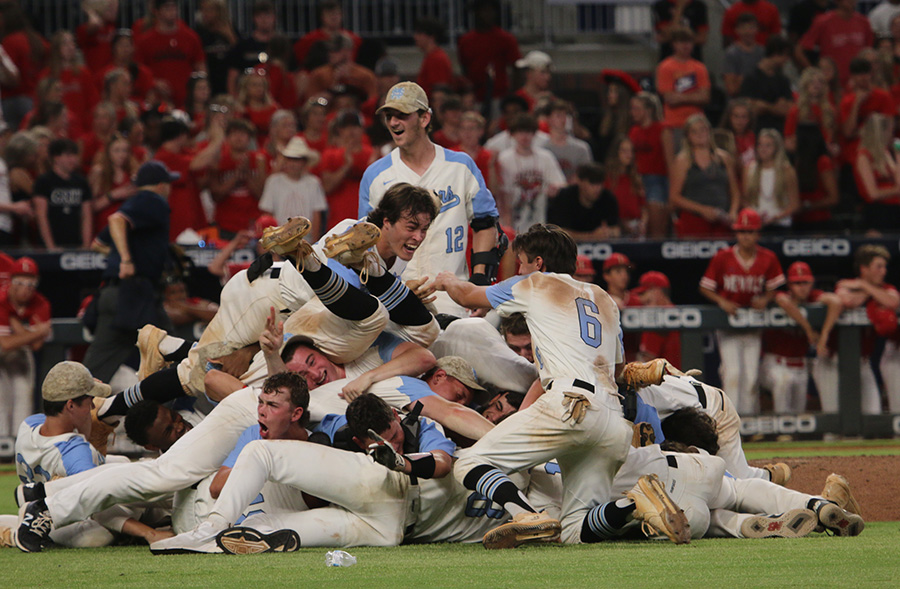 Seniors Ryder Wagenknecht (left) and Chay Yeager (right) celebrate atop a dogpile at the end of the AAAAA state championship game against the Loganville Red Devils. Against a Loganville team vying for their fourth consecutive state title, the Panthers outplayed the Red Devils in two tight games to sweep Loganville 1-0 and 4-2 to win the state championship. This win was the first time Starr’s Mill has ever won the state championship. “It’s been a long time since I’ve been wanting one of these,” Yeager said. “We’ve earned it.” Next year, Wagenknecht will play at Flagler College and Yeager will play at Wofford College.