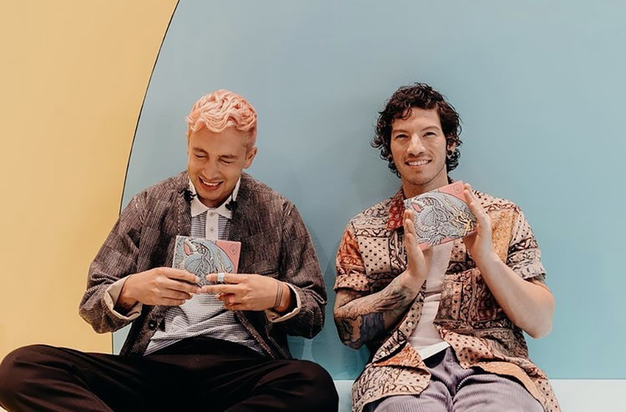 Frontman Tyler Joseph and drummer Josh Dun hold copies of their new album, “Scaled and Icy.” Released on Friday, their sixth studio album brings optimism to the music industry during dark times while concluding frontman Tyler Joseph’s intricate and detailed storyline that spans four albums.