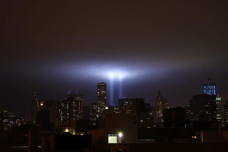 Tribute in Light as seen from the East Village in Manhattan on the 10th anniversary of 9/11.