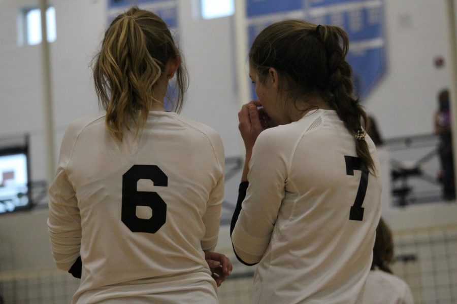 Quinn Myers and Shannon Callahan prepare for the next play. The Panthers lost 2 out of 3 matches against some tough schools. 