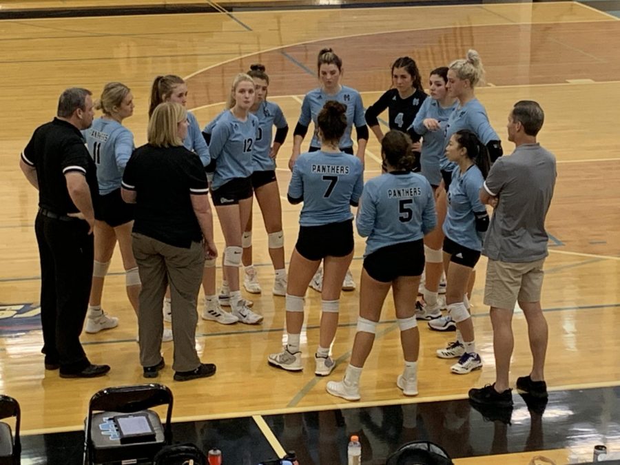 Volleyball head coach Jason Flowers calls a timeout in the second set against Harris County. Starr’s Mill lost to Harris County 2-0, eliminating the Lady Panthers from the region tournament and ending their season.