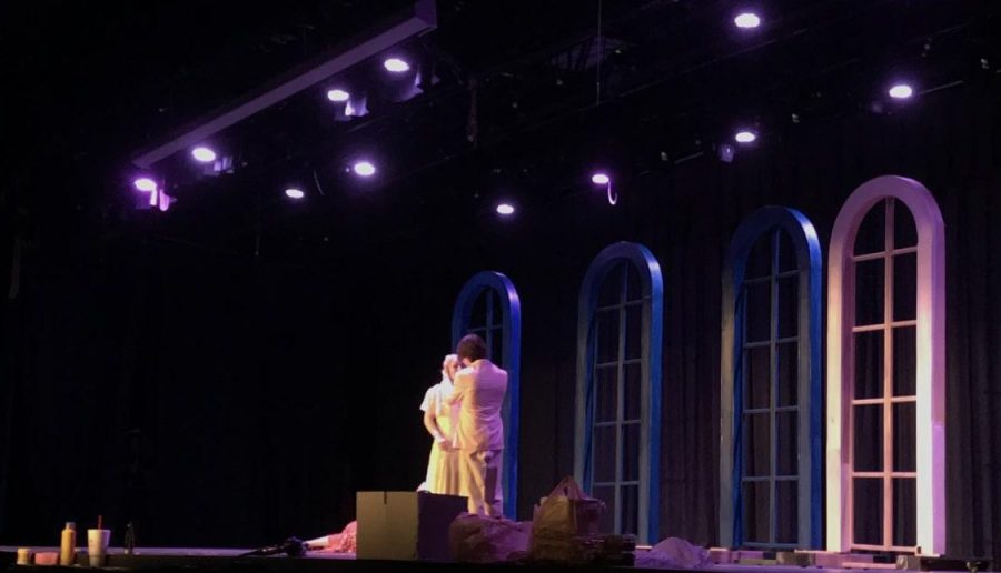 Senior Henry Ravita, playing Jay Gatsby, and junior Alexis Weist, playing Daisy Buchanan, stand on stage. For their yearly One-Act the Starr’s Mill drama department has chosen to perform “The Great Gatsby.” The play will be a retelling of events from F. Scott Fitzgerald’s book, “The Great Gatsby,” and will be performed in the region One-Act competition on October 23.