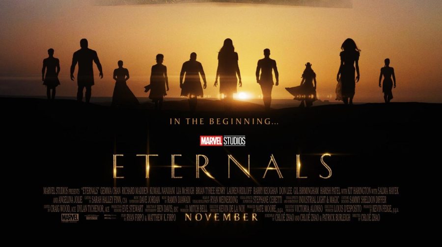 Movie release poster for “Eternals.” Along with stunning visuals from director and Academy Award winner Chloé Zhao and an incredibly diverse cast, Marvel’s “Eternals” gives fans a new revelation on the effect of streaming shows and whether or not they hinder an audiences’ ability to sit down and watch a movie.