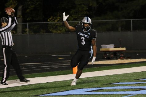 Senior Brandon Mathis celebrates after completing a touchdown. Starr’s Mill and Union Grove went head to head again in round one of the playoffs. The Panthers came out victorious 34-25 thanks to a strong running attack led by senior Brandon Mathis and solid blocking by the defense. 