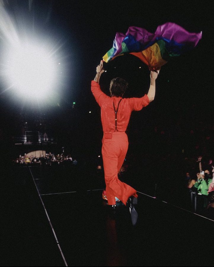 Harry Styles runs across the stage holding the Pride flag during his “Love on Tour” concert night in Atlanta. Being one of the real and true artists of this generation, Harry Styles has become an influence to people everywhere, teaching others to love and accept themselves for who they are through his music, wardrobe, and performances.