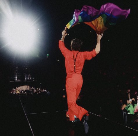 Harry Styles runs across the stage holding the Pride flag during his “Love on Tour” concert night in Atlanta. Being one of the real and true artists of this generation, Harry Styles has become an influence to people everywhere, teaching others to love and accept themselves for who they are through his music, wardrobe, and performances.