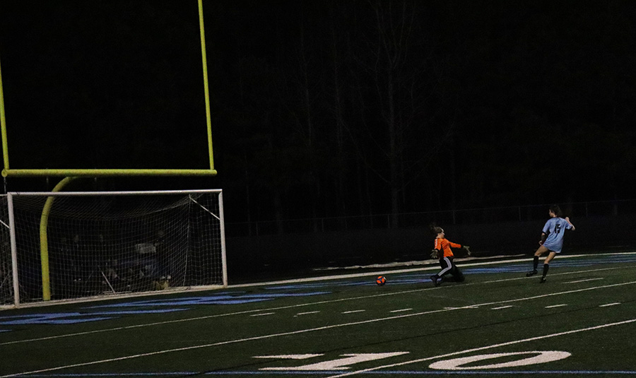 Sophomore Mia Hargrove scores against the Lady Warhawks. She racked up five of the team’s 10 goals in a game that ended early due to mercy rule.