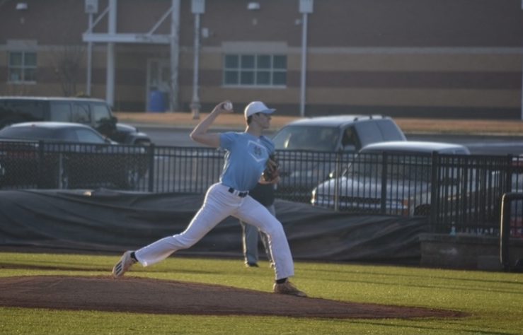 Sophomore Andrew Durham pitches to an Upson Lee batter. Durham’s early success pitching contributed to the Panther victory. 
