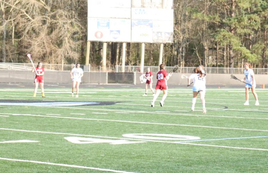 Panther player pursues a Whitewater player down the field. Freshmen Sydney Johnson and Sara Marshburn led the team in scoring with three goals each.