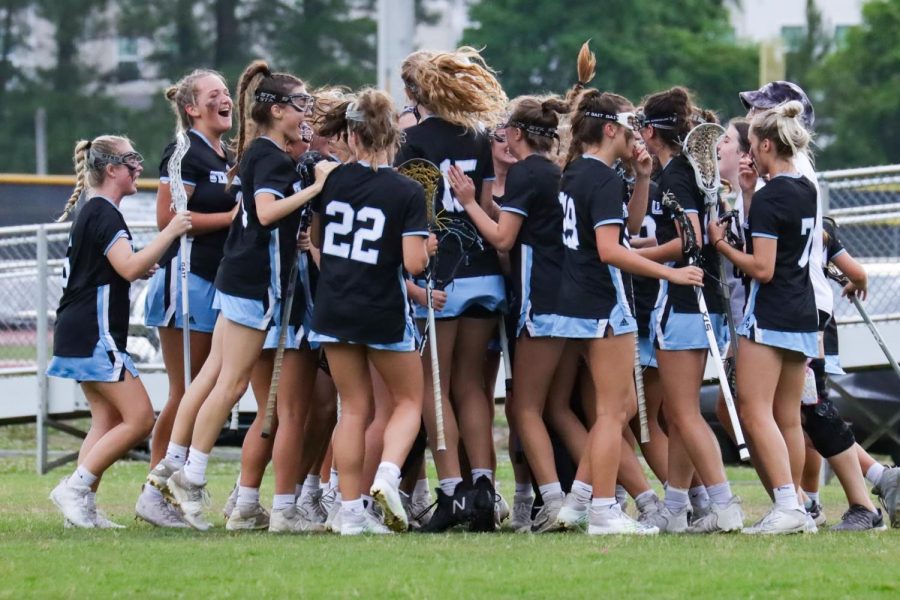 Starr’s Mill girls lacrosse team celebrates their quarterfinal win over Richmond Hill last Friday. The Panthers will face Northview this Wednesday at 6 p.m. in the semifinals. 
