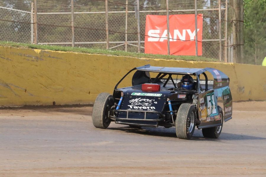 Dennis Hale practices in his number 51 Modified during the hot laps ahead of his feature race. Hale would go on to finish second in his event.