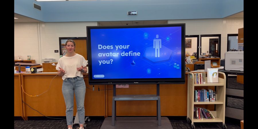 Sophomore Katie Rausch presents her TED Talk style look at the pros and cons of social media use. Through the project, English teacher Shad Genovese had his students exploring the effects of social media and how it interferes with day to day life.