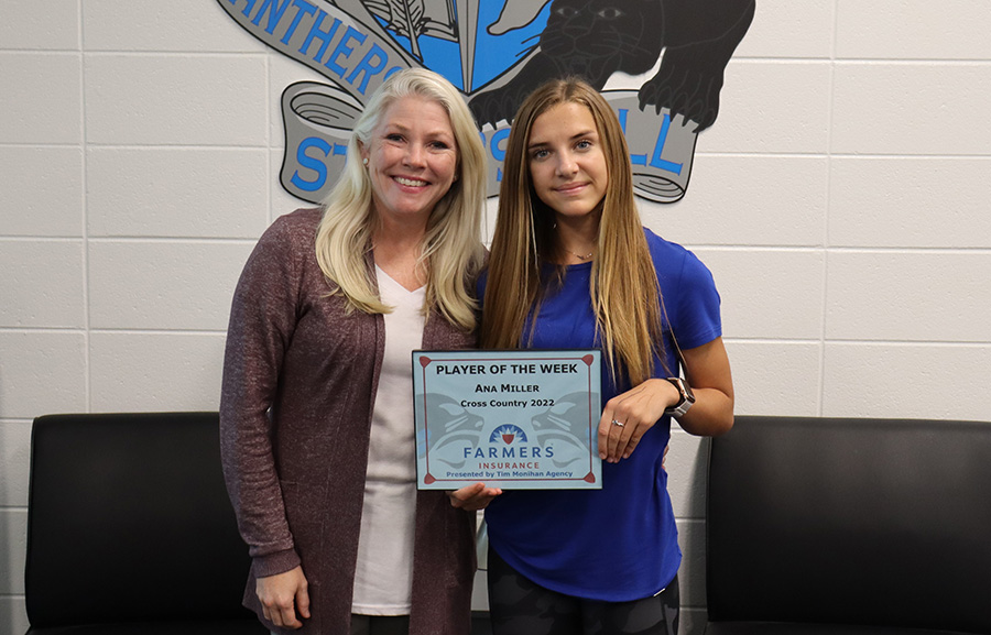 Freshman Ana Miller has been selected as the seventh Farmers Insurance Player of the Week for the fall sports season. Miller was chosen by head coach Kelly Rock for her outstanding running performance as a first year runner.