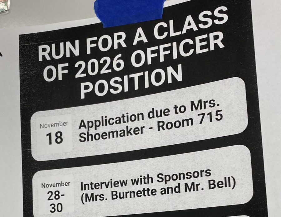 Campaign and election process has started for the class of 2026 officers. Applications are available starting November 16, and officers will be announced on December 9.