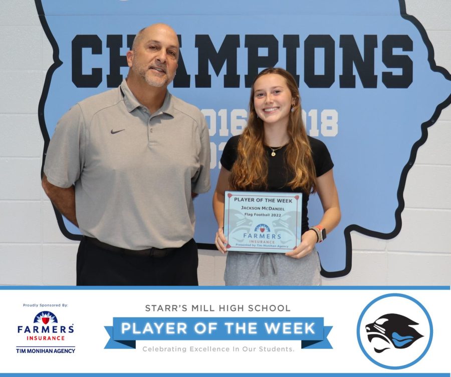 Senior Jackson McDaniel has been selected as the 16th Farmers Insurance Player of the Week for the fall sports season. McDaniel was chosen by head coach Mark Williamson for her understanding of the game, and pushing her teammates to give everything they have.