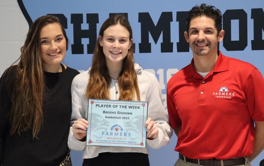 Junior Brooke Godown has been selected as the fifth Farmers Insurance Player of the Week for the winter sports season. Godown was chosen by head coach AC Atha for bringing many talents and intangibles to the team.