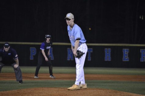 Junior Drew Richardson prepares for his next pitch. After a battle between pitchers, Trinity defeated Starr’s Mill 1-0.