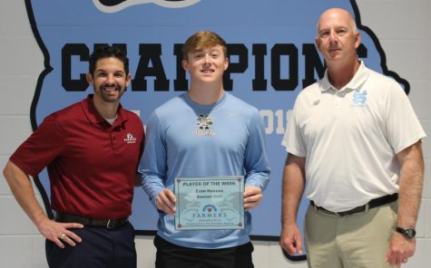 Senior Evan Harrah has been selected as the first Farmers Insurance Player of the Week for the spring sports season. Harrah was chosen by baseball head coach Brent Moseley for his consistency, leadership, and hard work.