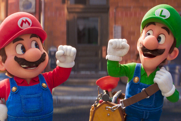 Mario and Luigi prepare for their first job. “The Super Mario Bros Movie” shines with its characters and world but suffers from pacing issues and reliance on licensed music.
