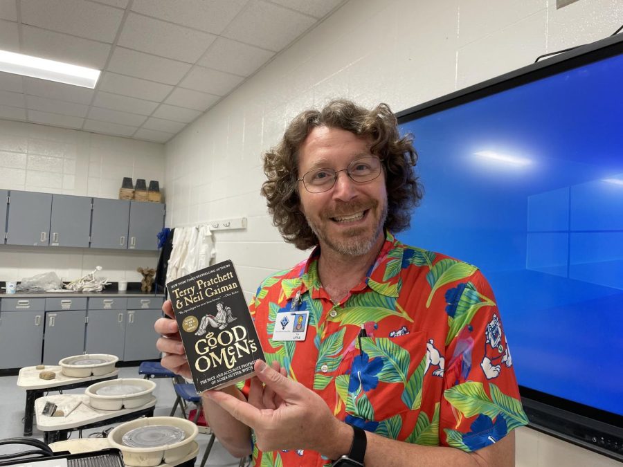 Visual arts teacher Todd Little has been reading “Good Omens” by Terry Pratchet and Neil Gaiman. This novel is about an angel and a demon who work together to try and stop the end of times. 