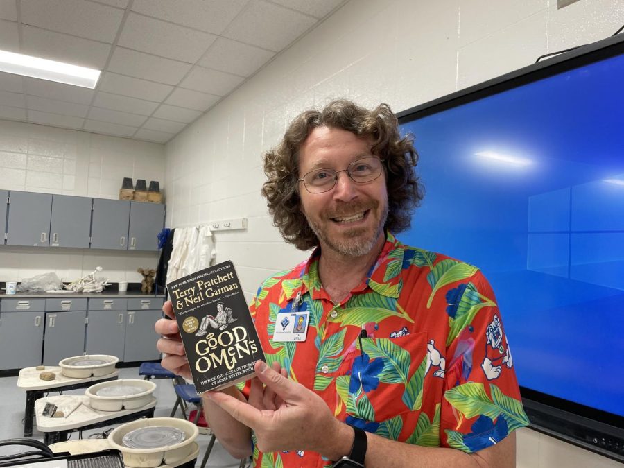 Visual arts teacher Todd Little has been reading “Good Omens” by Terry Pratchet and Neil Gaiman. This novel is about an angel and a demon who work together to try and stop the end of times.