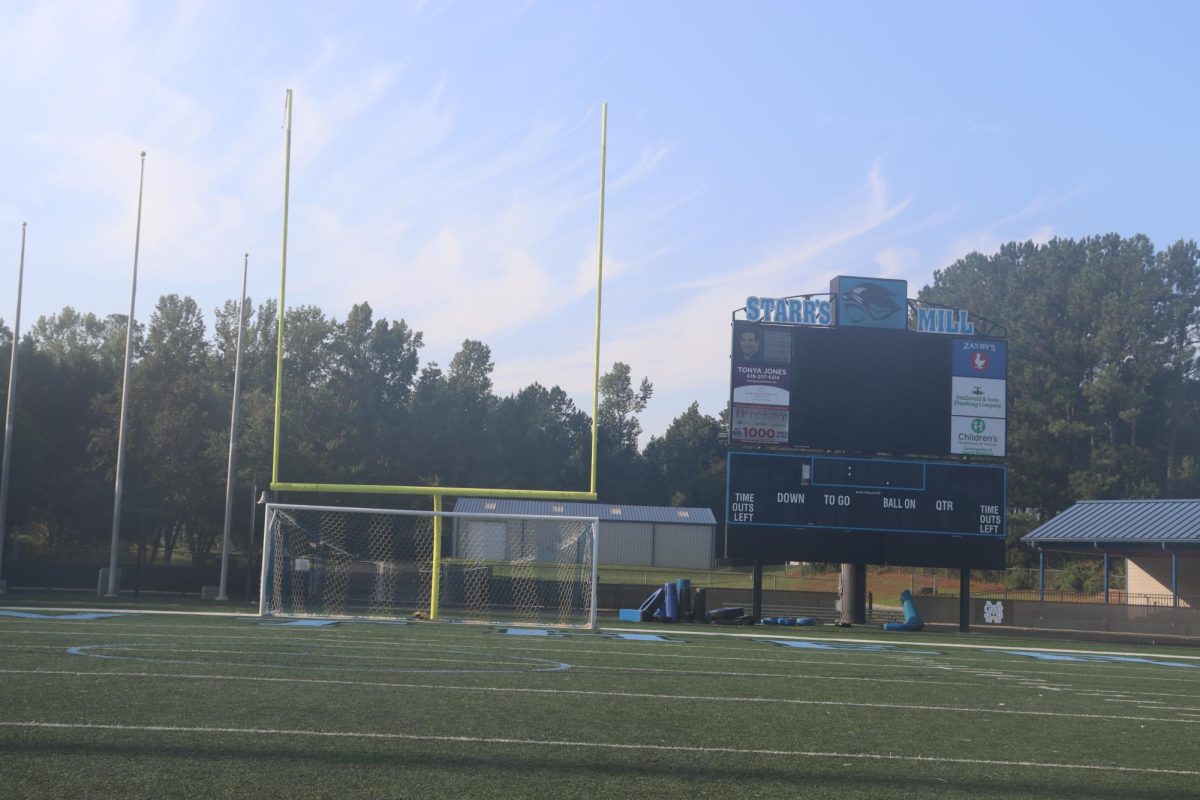 Clear+summer+skies+over+the+football+field.+With+near-record+high+temperatures+expected+later+this+week%2C+school+officials+have+delayed+the+start+of+Friday+night%E2%80%99s+football+game+in+accordance+with+GHSA+rules.+Starr%E2%80%99s+Mill+hosts+Northgate+at+8+p.m.+in+Panther+Stadium.