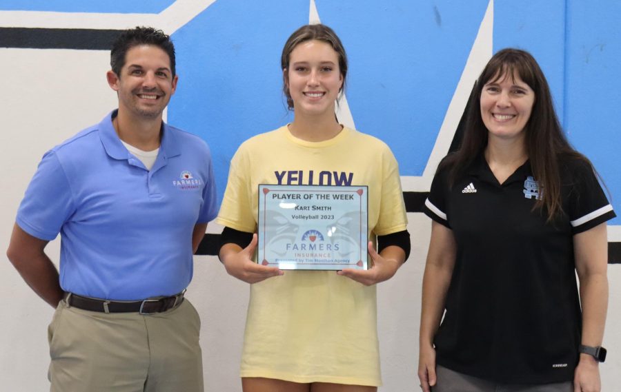Senior outside hitter Kari Smith has been selected as the first Farmers Insurance Player of the Week for the fall sports season. Head coach Shayne Thompson chose Smith for her outstanding performance this past weekend and her leadership on the team.