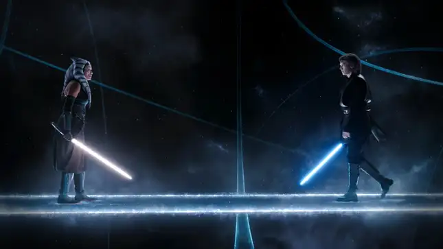 Anakin+and+Ahsoka+fight+in+a+lightsaber+duel.+Episode+5+centers+around+Ahsoka%E2%80%99s+backstory+and+Anakin+helping+her+complete+her+Jedi+training.+