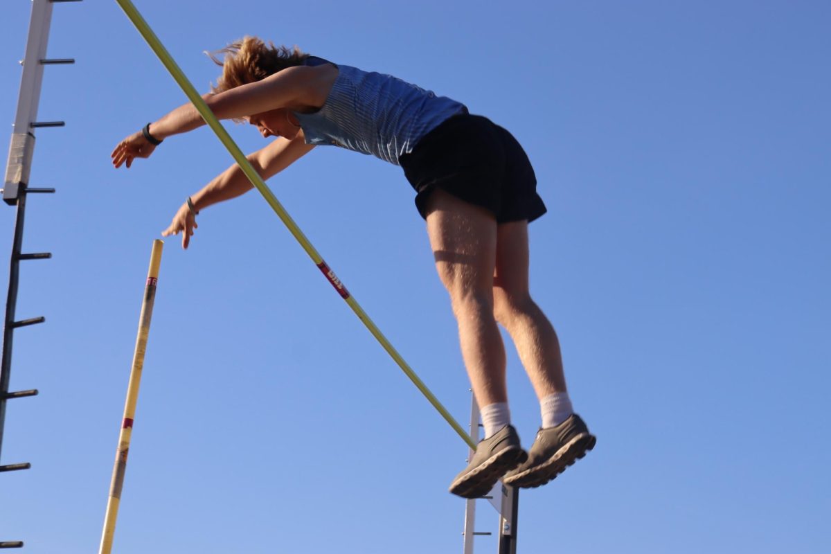 Senior Blake Necessary clears the pole on his final attempt of the vault. Necessary placed fifth out of 10 pole vaulters. 