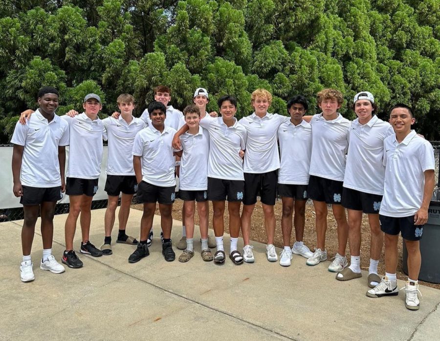 Boys+tennis+team+poses+after+falling+to+Pace+in+the+elite+eight+round.+The+boys+and+girls+both+had+great+seasons%2C+but+both+got+knocked+out+in+the+state+quarterfinals.