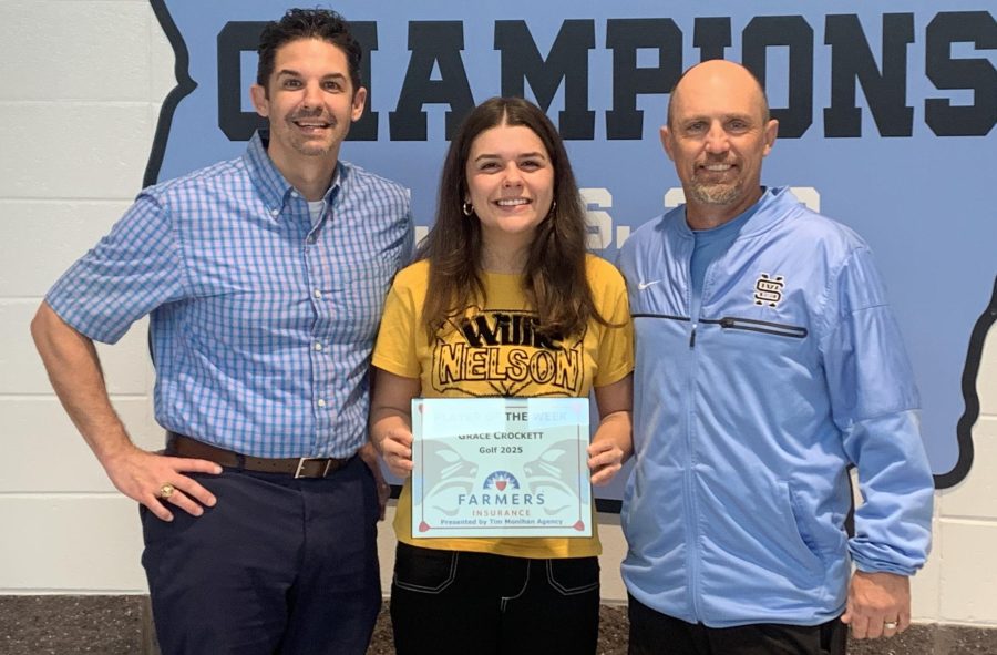Tim Monihan and Farmers Insurance recognize junior Grace Crockett as the 11th Player of the Week for the spring sports season. She was chosen for leading the girls golf team in the area championship.