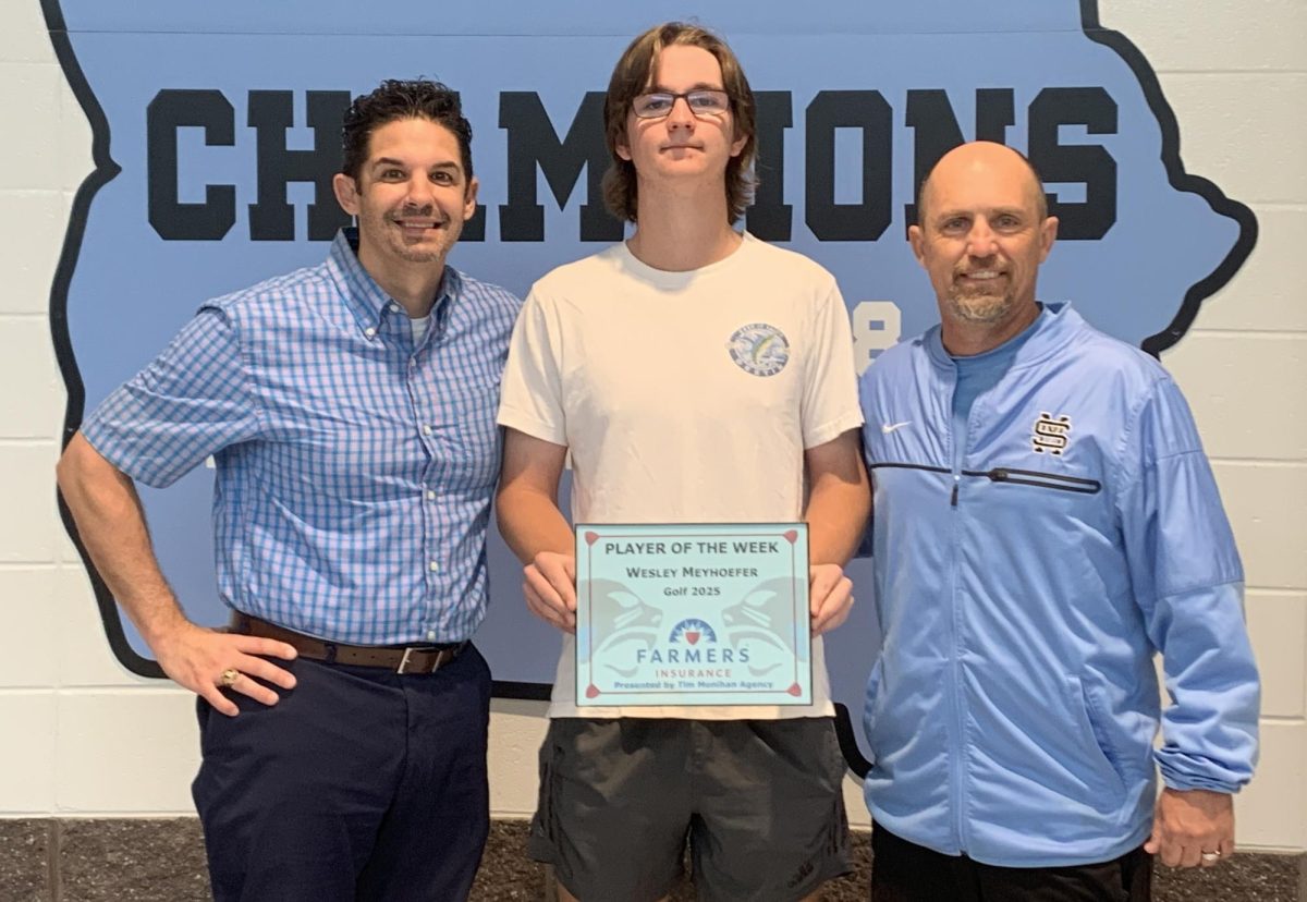 Tim Monihan and Farmers Insurance recognize junior Wesley Meyhoefer as the 10th Player of the Week for the spring sports season. He was chosen because he has been shooting well and helped the team advance to the state championship.
