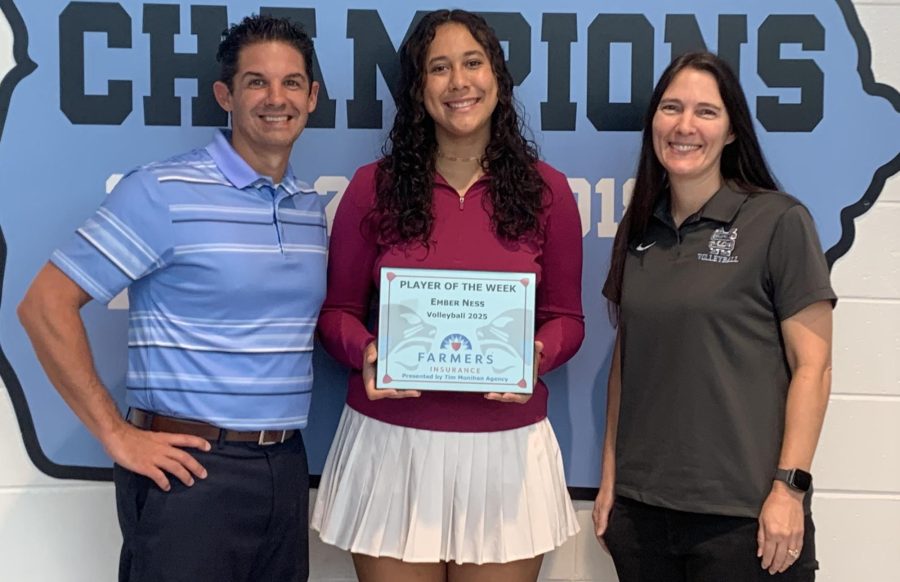 Senior Ember Ness has earned recognition as the third Farmers Insurance Player of the Week for her outstanding performance on the Starr’s Mill volleyball team. She was chosen specifically for her role as a leader or the team.
