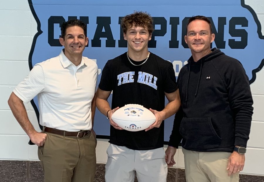 Tim Monihan and Farmers Insurance recognize senior football player Erik Lundstrom as the 18th Player of the Week for the fall sports season. Football head coach David Cooper chose him for his great season and two interceptions against Jonesboro.