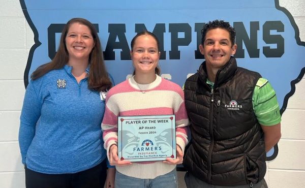 Tim Monihan and Farmers Insurance recognize sophomore tennis player AP Heard as the fourth Player of the Week for the spring season. Head coach Katie Tucker chose Heard for having great matches in last weekend’s Granger Invitational.
