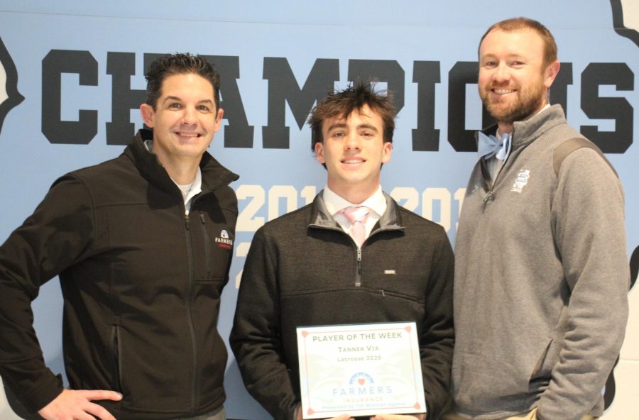 Tim Monihan and Farmers Insurance recognize senior boys lacrosse player Tanner Via as the second Player of the Week for the spring sports season. He was chosen by head coach Patrick Cheney for his leadership.